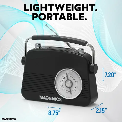 Vista 4 de Magnavox Reloj despertador doble retro con radio FM, tecnología inalámbrica Bluetooth, pantalla LCD, temporizador de repetición y sueño, ideal