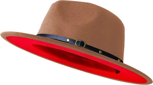 Vista 18 de Sombreros de ala ancha tipo Fedora para mujeres y hombres, sombrero de vestir de dos tonos, sombrero de fieltro tipo Panamá en dos tallas para Negro