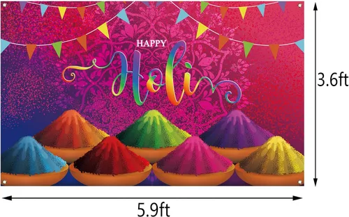 Vista 2 de Happy Holi Photo Booth telón de fondo hindú indio para interiores y exteriores, fotografía para el hogar, decoración de fondo de pared