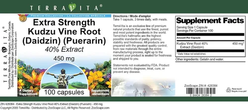 Vista 3 de Extracto extra fuerte de raíz de vid Kudzu 40% (Daidzin) (Puerarin) - 450 mg (100 cápsulas, ZIN: 428384) - Paquete de 2