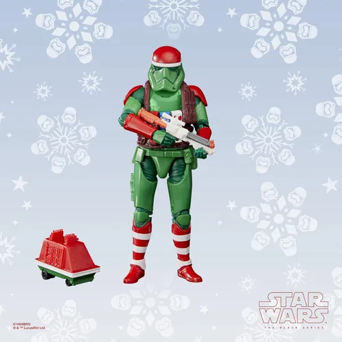 Vista 6 de STAR WARS The Black Series First Order Stormtrooper (edición navideña) y juguetes de droide de ratón, figuras coleccionables de 6 pulgadas