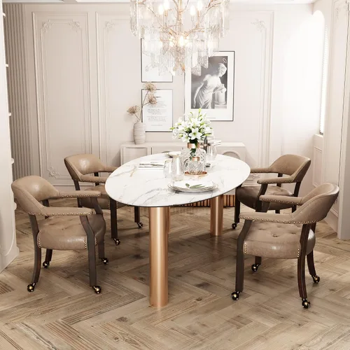 Vista 73 de Juego de 2 sillas de comedor con ruedas, poliuretano gris antiguo Gris (Antique Grey)