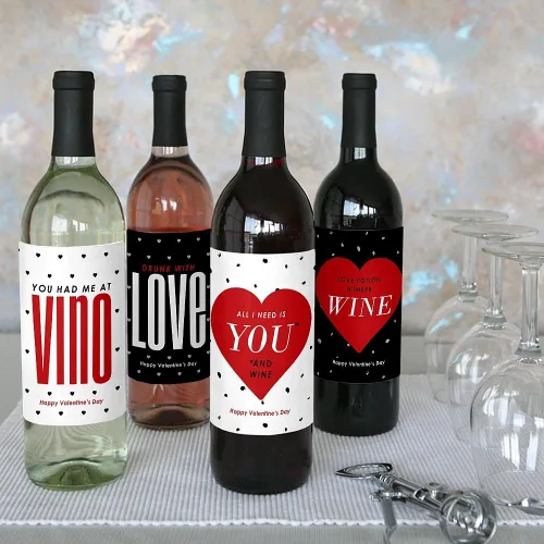 Vista 7 de Big Dot of Happiness - Día de San Valentín - Regalo para mujeres y hombres - Etiquetas adhesivas para botellas de vino - Juego de 4
