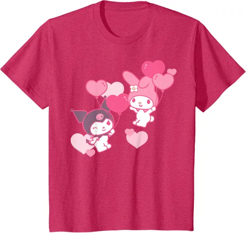 Vista 76 de Camiseta de My Melody y Kuromi con corazones del Día de San Valentín Negro