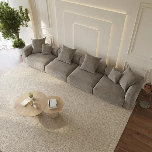Vista 52 de WJShome Cloud Couch Sofá Seccional Modular, Sofá en Forma de L de 102 pulgadas con Otomana, Sofá de Pana Beige de 3 Asientos, Sofá Seccional
