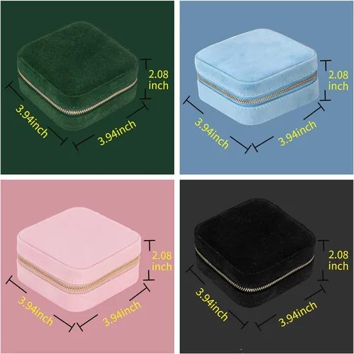 Vista 5 de Joyero de terciopelo de viaje con espejo mini estuche de regalo para mujeres y niñas pequeñas cajas organizadoras portátiles para anillos aretes