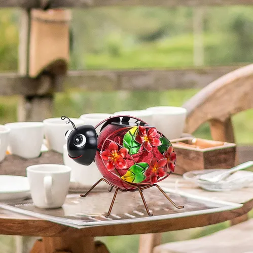 Vista 2 de MUMTOP Lámpara Solar, Luces LED Solares Impermeables al Aire Libre, Decorativas, Soporte de Mesa en Forma de Mariquita, para Decoración de Patio