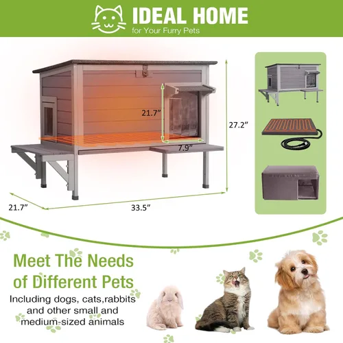 Vista 6 de GUTINNEEN Casa Calefaccionada para Gatos de Exterior, Casa Aislada para Gatos de Exteriores Resistente a la Intemperie, Refugio para Gatos Ferales