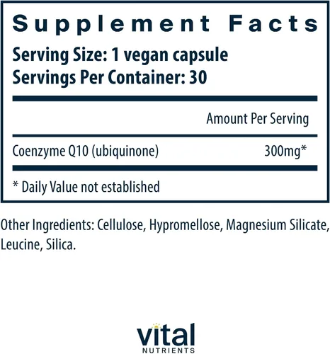 Vista 2 de Vital Nutrients CoQ10 300 mg - Suplemento vegano - Potente antioxidante de la coenzima Q10 para apoyar la salud del corazón y los niveles