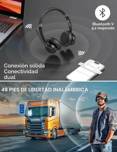 Vista 2 de TECKNET Auriculares Inalámbricos, Auriculares Bluetooth con Micrófono de Cancelación de Ruido AI - Auriculares Bluetooth V5.2 Recargables, 50H