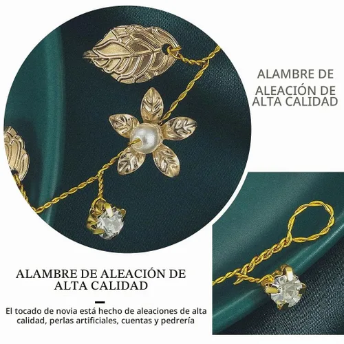Vista 6 de Yean Diadema de novia para el pelo de la boda, accesorios de novia de hoja dorada para mujer