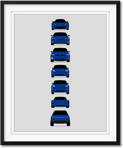 Vista 14 de Custom Car Posters Póster hecho a mano compatible con Tesla Generations e impresión de Roadster, Model S, Model X, Model 3, Model Y, Cyber Truck