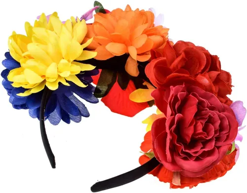 Vista 34 de DreamLily Frida Kahlo NC26 - Diadema con corona de rosas mexicanas para disfraz de fiesta de Halloween