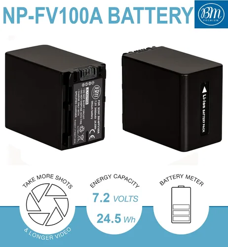 Vista 2 de BM Premium NP-FV100A - Batería de alta capacidad para Sony FDR-AX30 FDR-AX33 FDR-AX53 FDR-AX700 FDR-AX100 FDR-AX35 HXR-MC50 HXR-MC88 HX-RNX80