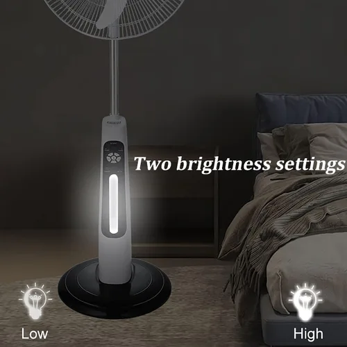 Vista 5 de Ventilador de pie oscilante solar de 16 pulgadas, ventilador de piso de pedestal con luz LED con panel solar de 5 aspas para el hogar, dormitorio