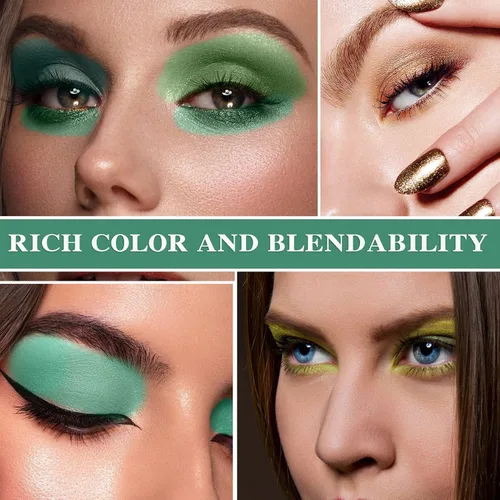 Vista 5 de Paleta de sombra de ojos verde brillante de 16 colores, paleta de sombra de ojos metálica mate impermeable, paleta de sombra de ojos altamente