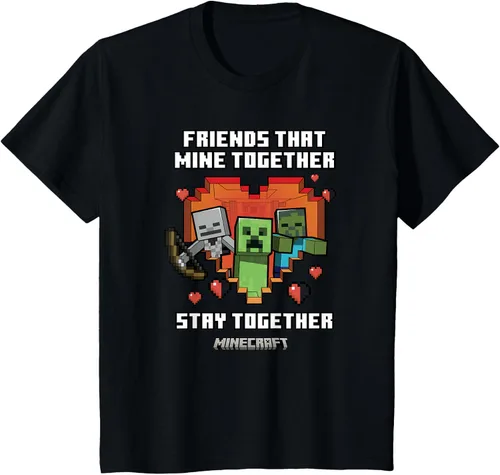 Vista 35 de Minecraft Camiseta de San Valentín Friends That Mine Together Mobs, Negro