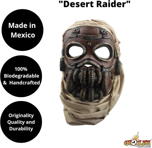 Vista 2 de Ghoulish Productions Desert Rider Máscara de gas rusa Máscara de gas y Línea Steampunk Máscara para adultos Máscara de látex de talla única