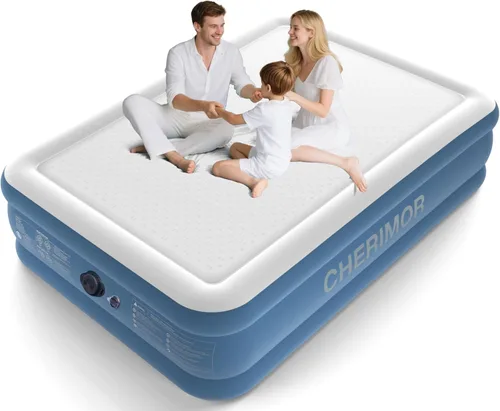 Vista 10 de CHERIMOR Colchón de aire Queen con bomba recargable incorporada, soporte resistente de 1500 libras, colchón inflable elevado de firmeza mejorada
