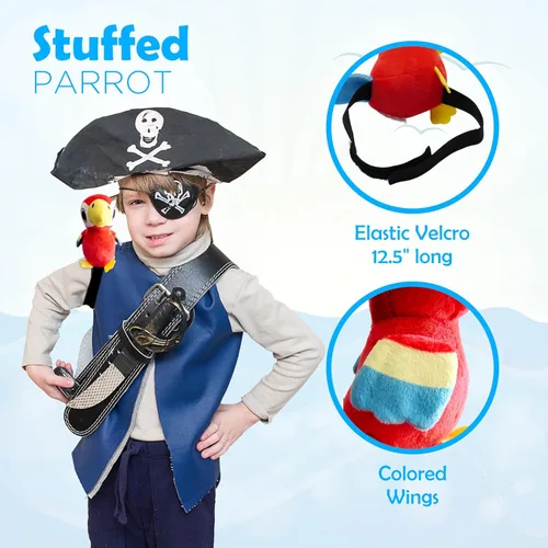 Vista 3 de 4E's Novelty Loro relleno en el hombro Accesorio de disfraz de pirata para niños y adultos, disfraz de Halloween para niños y niñas (1 pieza)