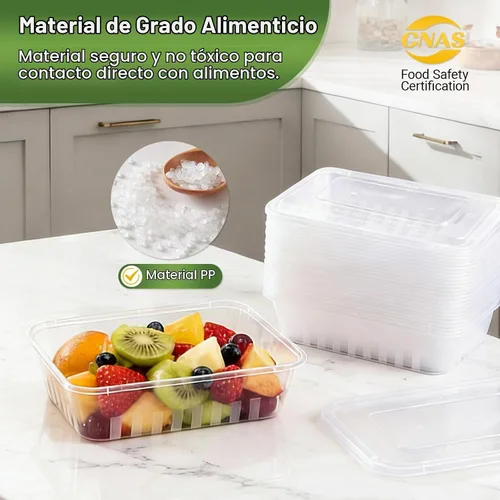 Vista 2 de Contenedor desechable transparente de 49 onzas para preparación de comidas, grande para alimentos, 50 unidades, rectangular, de plástico, con tapas