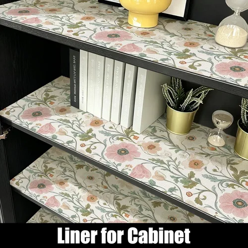 Vista 5 de Revestimiento de estante no adhesivo floral para cajones de cocina