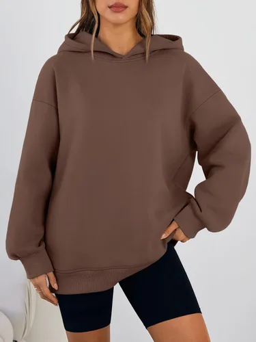 Vista 2 de Trendy Queen Sudaderas con capucha de gran tamaño para mujer, cómodas sudaderas de otoño a la moda 2025, trajes casuales de forro polar con bolsillos
