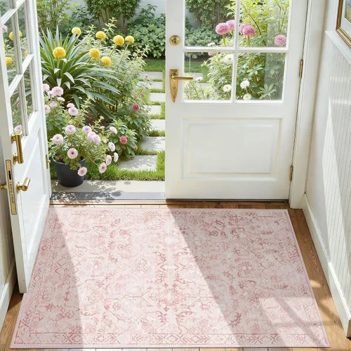 Vista 35 de Alfombra de área pequeña de 2 x 3 pulgadas, color beige, para entrada, baño, cocina, antideslizante, de pelo bajo, lavable, moderna alfombra bohemia