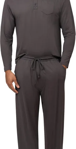 Vista 4 de PajamaGram Conjunto de pijama para hombre, clásico, 100% algodón Negro