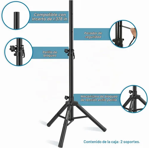 Vista 2 de Vondynote Par de soportes para altavoces de trípode de altura ajustable de 33.5 a 53.5 pulgadas, soporte delgado para mini altavoz, PA DJ, trípode
