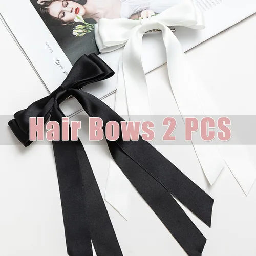 Vista 3 de Seneeel Lazos para el cabello, 2 piezas grandes de lazo doble para mujer, negro, blanco