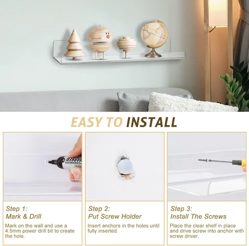 Vista 7 de AMEITECH Paquete de 4 estantes flotantes para pared, estantes acrílicos de 15 pulgadas para decoración de habitación, estante de libros para niños