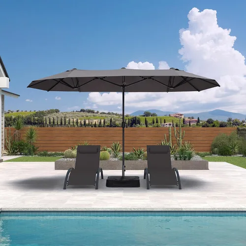 Vista 34 de PURPLE LEAF - Sombrilla de mercado de patio de 13 pies con base rectangular doble cara, sombrilla de mesa para exteriores con manivela, 12 varillas