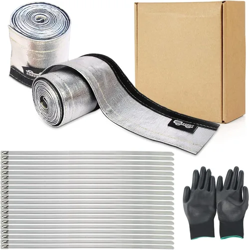 Vista 15 de Funda de calor aluminizada con protección térmica, línea de combustible, cable de calor, 1-1/2 pulgadas de diámetro interior x 10 pies con 20 bridas