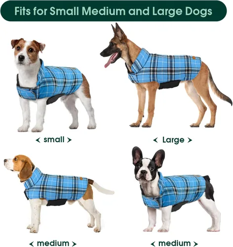 Vista 5 de Kuoser - Abrigo impermeable de invierno para perro, chaqueta reversible estilo británico, ropa para perro a cuadros, abrigo de nieve acogedor