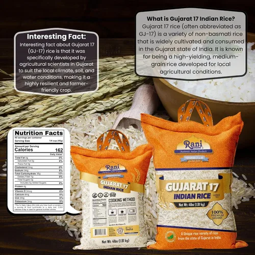 Vista 2 de Rani Gujarat 17 Arroz indio 64 oz (4 libras) 4.0 lbs Bolsa de tela ~ Todo natural Apto para gluten Vegano Kosher Calidad de exportación
