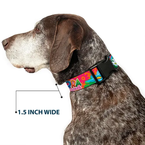 Vista 7 de Collar de perro clip de plástico Dora The Explorer Dora Poses Floral Collage naranja rosa 9 a 15 pulgadas 1.0 pulgadas ancho