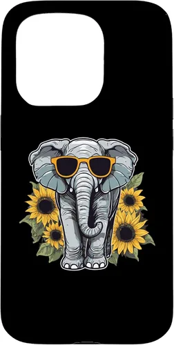 Vista 14 de Elephant with Sunglasses and Sunflowers Case for iPhone 16