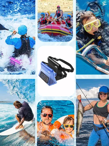 Vista 7 de HEETA Paquete de 2 bolsas impermeables con correa para la cintura, bolsa seca táctil con cinturón ajustable para teléfono, objetos de valor