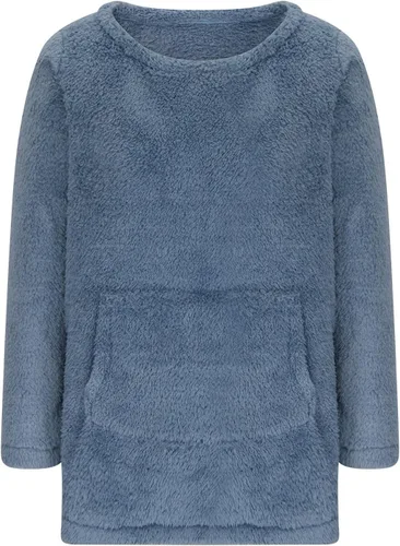 Vista 3 de Sudadera Sherpa para mujer, cuello redondo, forro polar, cálida, peluda, con bolsillo tipo canguro