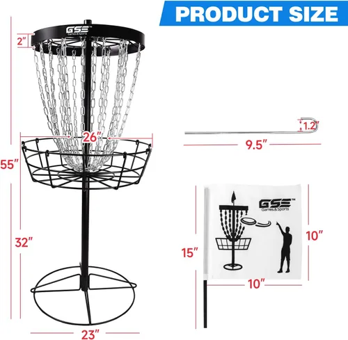 Vista 2 de GSE Pro 24-Chain Disc Golf Basket, Portable Regulation Size Goal Target
