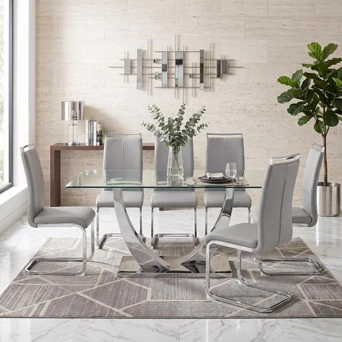 Vista 19 de Juego de mesa de comedor blanca para 6, 71 pulgadas, juego de mesa de comedor de mármol sintético para 6 Modern Dining Table Set for 6, Black PU