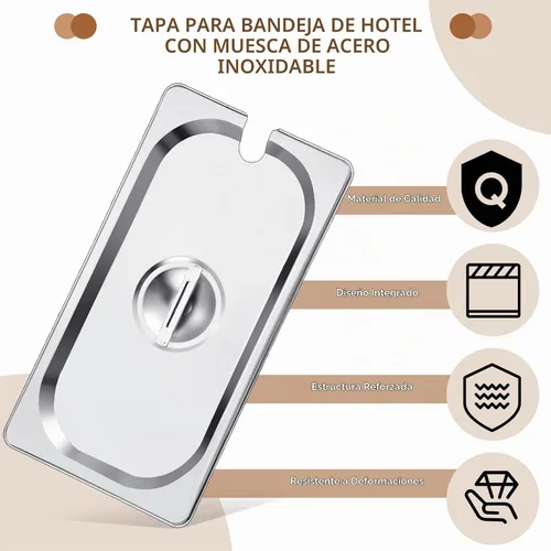 Vista 4 de Bokon Paquete de 6 tapas de sartén de mesa de vapor de 1/3 de acero inoxidable con asa, cubierta de bandeja de comida para catering, ranurada