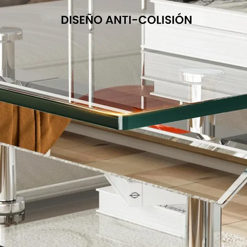 Vista 12 de IKIFLY Mesa de centro de cristal con tablas de vidrio de 2 niveles y patas de metal resistentes, mesa auxiliar rectangular de vidrio transparente