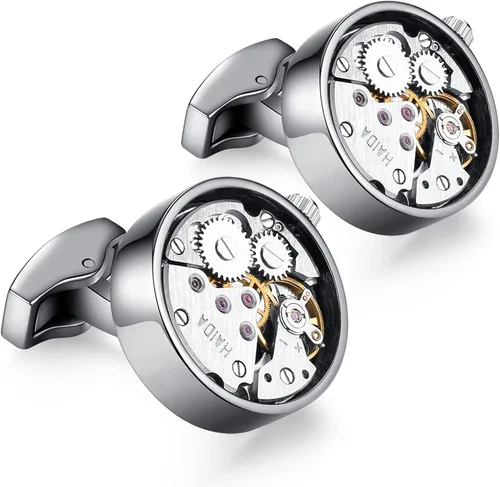 Vista 3 de HONEY BEAR Mens Shirt Cufflinks Working Watch Movement for Wedding Business Gift