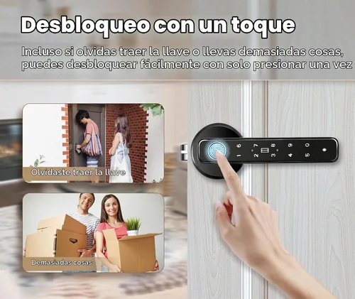 Vista 7 de Perilla de puerta con huella dactilar, perilla de puerta inteligente 5-en-1 de función completa, cerradura de puerta con huella dactilar