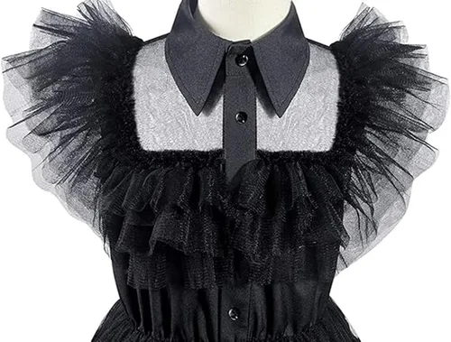 Vista 4 de Vestido de disfraz para niñas, disfraces familiares, Halloween, cosplay, vestido de fiesta con cinturón, calcetines, traje de vestir