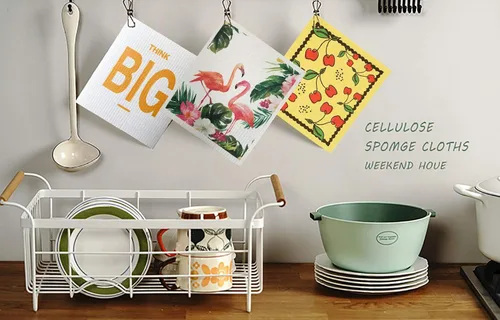 Vista 6 de Juego de 4 paños de cocina suecos reutilizables, absorbentes y de secado rápido, juego de 4 toallitas sin olor (flamenco)
