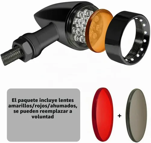 Vista 8 de Dreamizer Señales de giro de motocicleta en forma de bala con luces LED, lámpara indicadora de aleación de aluminio para Cafe Racer Bobber Shadow