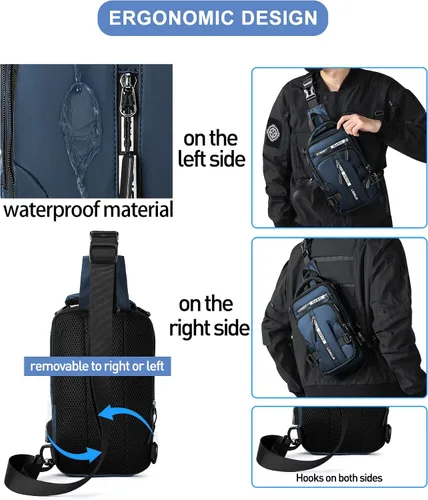 Vista 38 de Mochila cruzada pequeña negra para hombre y mujer, H-Negro, S, Moda